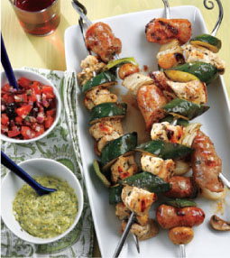 Tuscan Chicken Kabobs with Tomato-Olive Relish